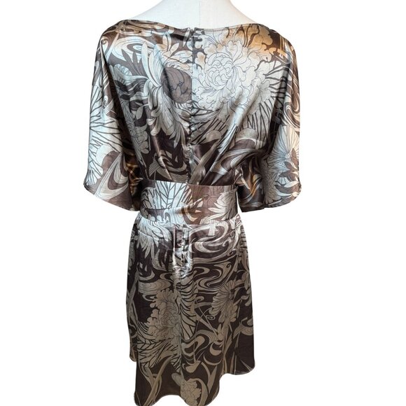 2/$30 ZARA Basic M Brown Taupe Ivory Floral Print Kimono Satiny Dress - Picture 3 of 16